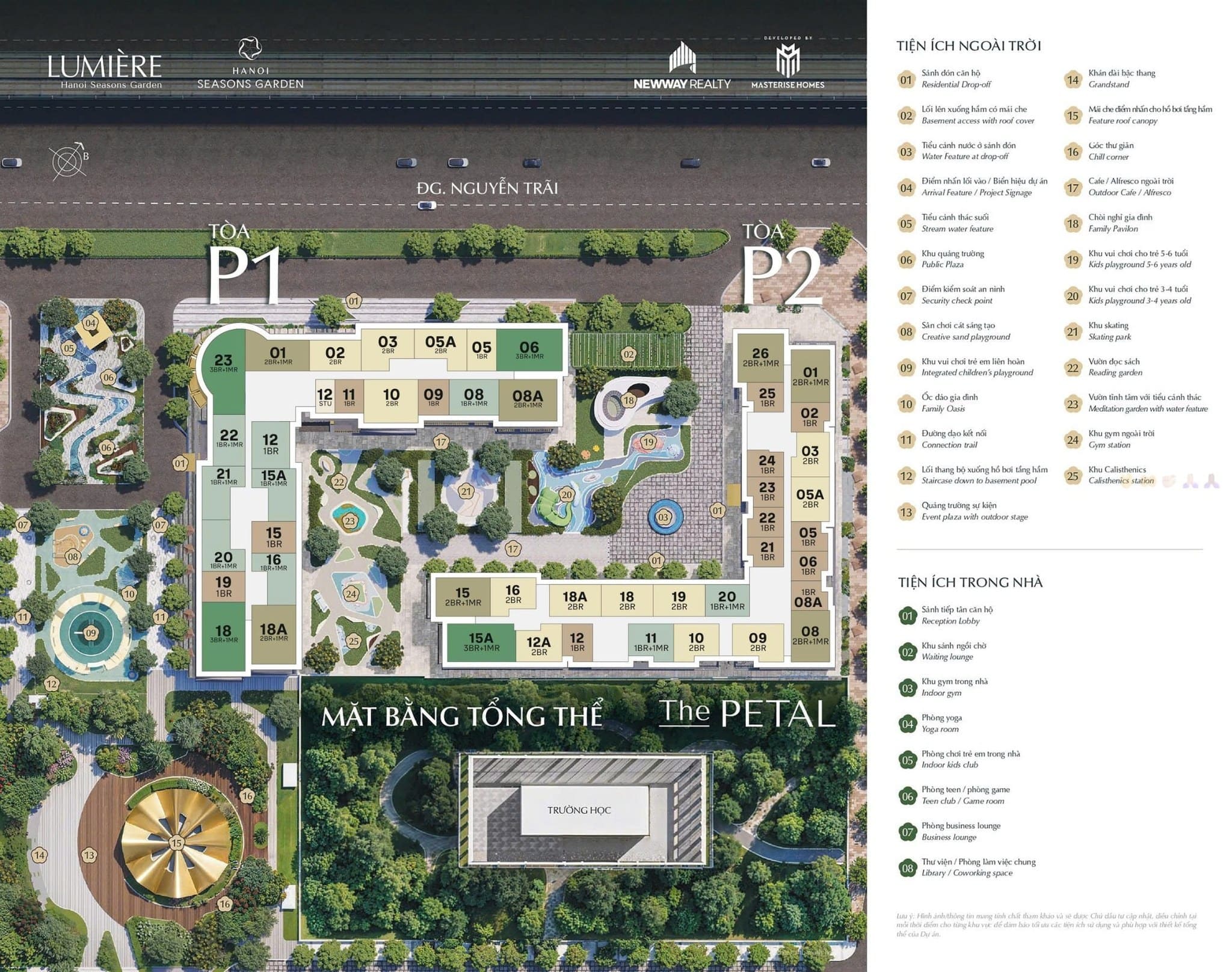 Mặt bằng 2 toà P1, P2 Lumiere Hà Nội Seasons Garden Nguyễn Trãi - Masterise Homes Cao Xà Lá